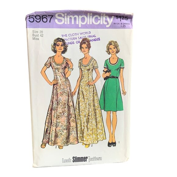 Simplicity 5967 Misses Dress Pattern Size 20 Look Slimmer Vintage - Picture 1 of 2